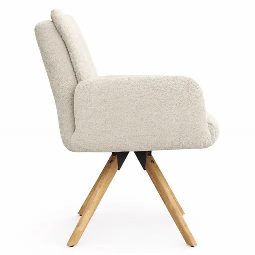 Armlehnstuhl Evania - Dreh und Relax-Funktion, niedriger Rücken, Stoff, Creme