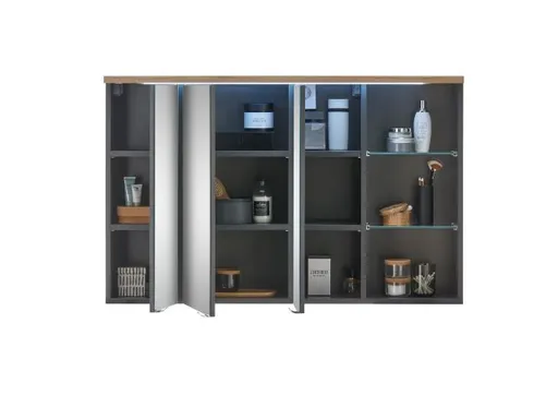 Spiegelschrank- B ca. 110 cm, Dunkelgrau, Eiche Dekor, Spiegel
