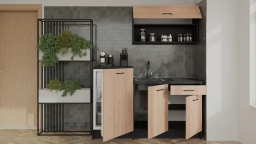 Küchenblock- ohne E-Geräte, B ca. 160 cm, Schwarz, Buche Dekor