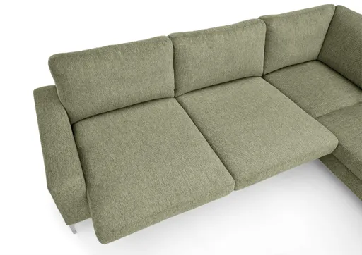 Ecksofa CALM 2.0 - 2,5-Sitzer mit Ecke rechts, Schlaffunktion mit Bettkasten, Stoff, Dunkelgrün