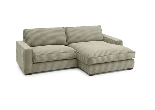 Ecksofa - 2-Sitzer mit Longchair rechts, Cord, Steingrau