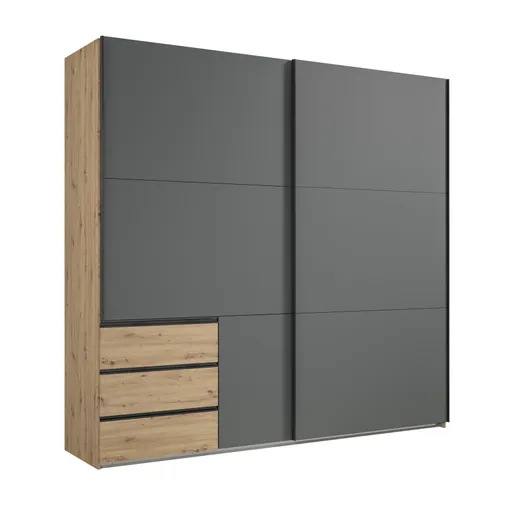 Schwebetürenschrank- B ca. 250 cm, Eiche Dekor, Graphit