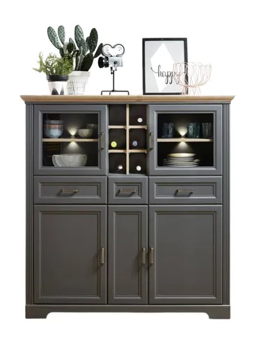 Highboard - mit Beleuchtung, B ca. 143 cm, Graphit, Artisan Eiche Nachbildung