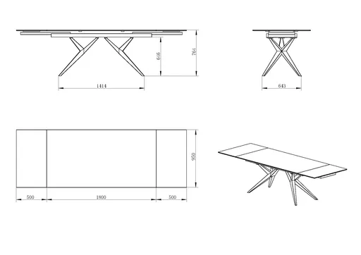 Esstisch MICHELA - ausziehbar, LB ca. 180x95 cm, Glaskeramik, Travertin farbig