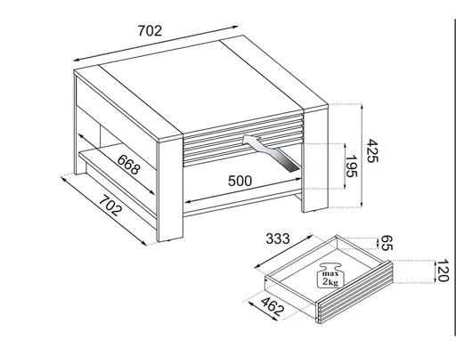 Couchtisch - LB ca. 70x70 cm, Evoke Eiche Nachbildung, Kaschmir