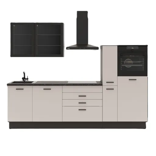 Küchenblock- ohne E-Geräte, B ca. 280 cm, Schwarz, Matt, Kaschmir, Matt