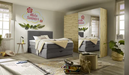 Boxspringbett JANETT- Liegefläche ca. 140x200 cm, Stoff, Grau