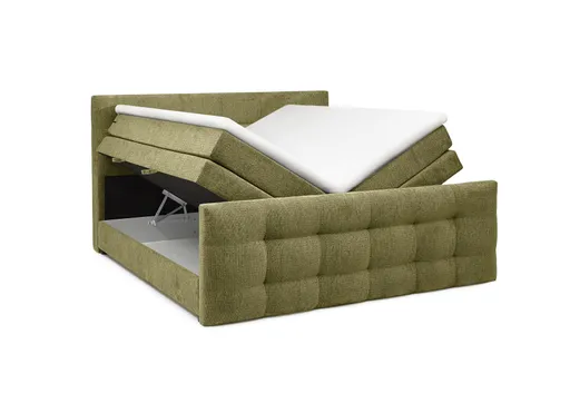 Boxspringbett SANDRIN I- Liegefläche ca. 200x200 cm, Stoff, Grün,  inkl. Stauraum und Fußteil