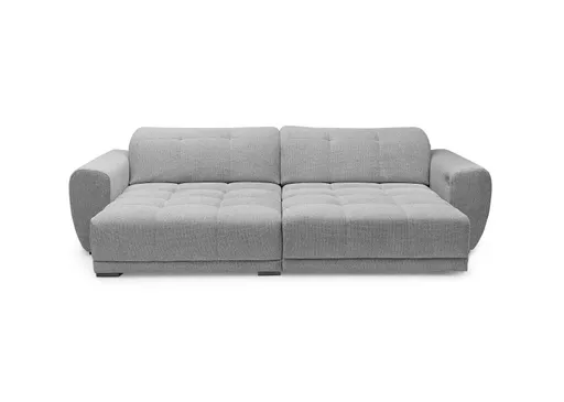 Ecksofa - Longchair links mit 2-Sitzer, Kopfteil verstellbar, Sitztiefe verstellbar motorisch, Stoff, Hellgrau