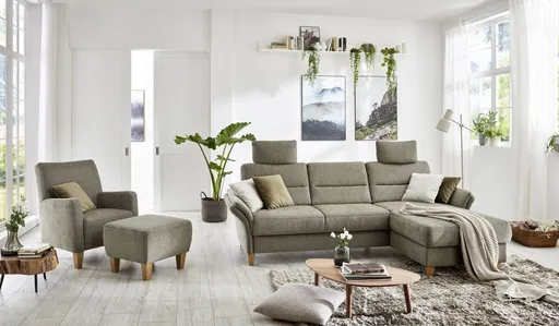 Ecksofa - 2,5-Sitzer mit Longchair rechts, Stoff, Grün