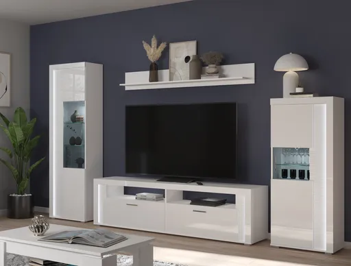 Lowboard - mit Beleuchtung, B ca. 201 cm, Weiß, Weiß Hochglanz