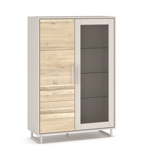 Vitrine - B ca. 102 cm, Kreidefarben, Eiche bianco massiv geölt