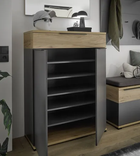 Schuhschrank GRANERA - B ca. 89 cm, Graphit, Navarra Eiche Nachbildung