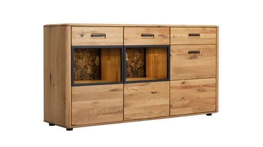 Sideboard Vigo - inkl. Beleuchtung, Wildeiche massiv, natur geölt