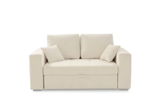 Sofa JORDEN 2 - 1,5-Sitzer inkl. Schlaffunktion mit Bettkasten, Stoff, Creme