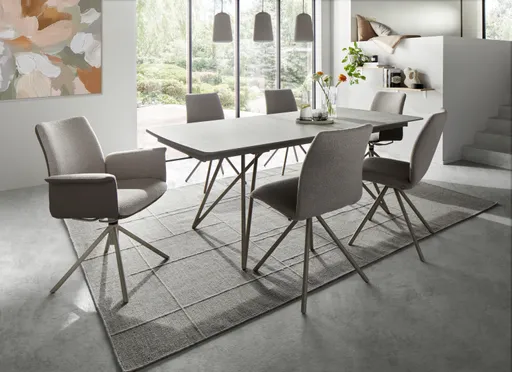 Armlehnstuhl Sedana - drehbar, Leder & Stoff, Grau