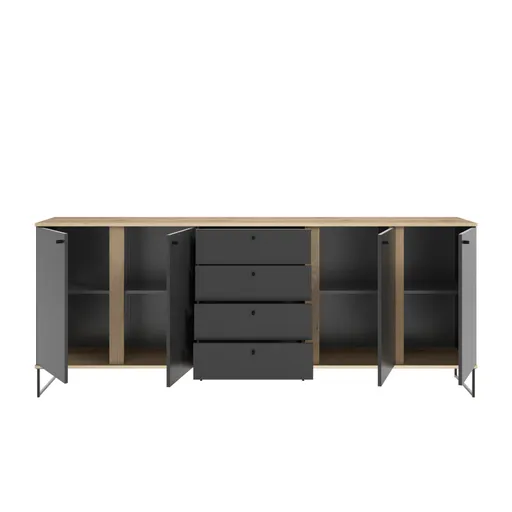 Sideboard - B ca. 225 cm, Anthrazit, Evoke Eiche Nachbildung