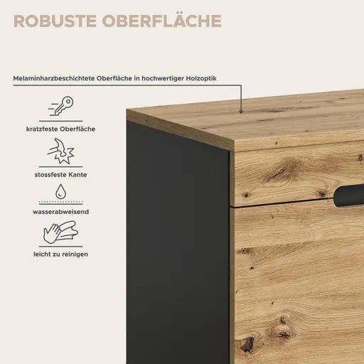 Schuhbank - inkl. Sitzkissen, B ca. 80 cm, Basalt grau, Artisan Eiche Nachbildung