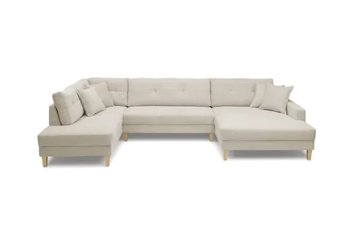 Wohnlandschaft - Ecke links, 2-Sitzer, Longchair rechts, Stoff, Creme