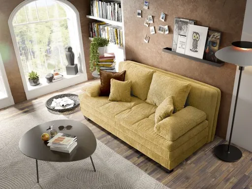 Sofa JONAH - 2-Sitzer inkl. Schlaffunktion und Bettkasten, Stoff, Senfgelb