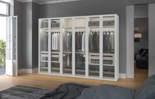 Drehtürenschrank JOIN IT- B ca. 303 cm, Weiss, Glas