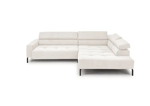  Ecksofa COLLEEN - 2-Sitzer mit Ecke rechts, Sitzvorzug motorisch, Feincord, Weiß