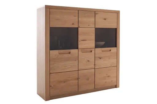 Highboard - B ca. 132 cm, Eiche Nachbildung, Eiche massiv geölt