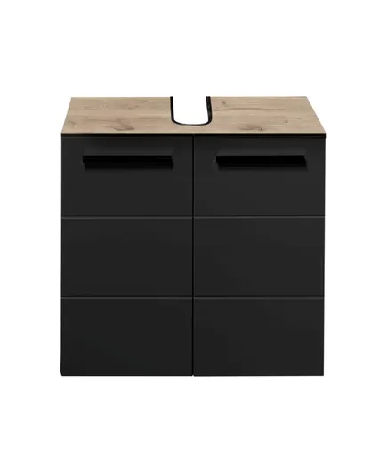 Waschbeckenunterschrank- B ca. 60 cm, Vintage Holz, Schwarz, Matt, Tiefzieh