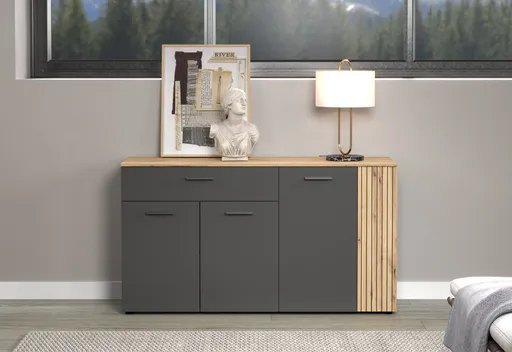 Sideboard - B ca. 150 cm, Anthrazit, Eiche Coast Evoke Nachbildung