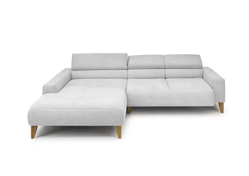 Ecksofa CHENOA - Longchair links und 2-Sitzer, Sitzvorzug motorisch, Stoff, Silbergrau