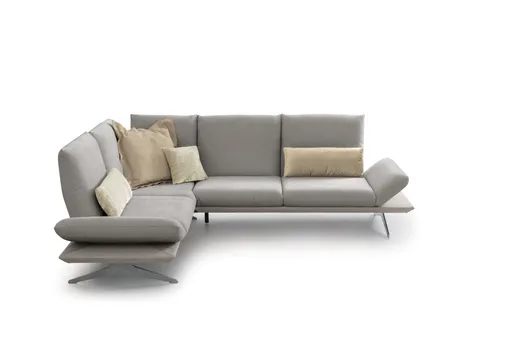 Ecksofa - Ecke links mit 2,5-Sitzer, Kopfteil/Armlehne verstellbar, Stoff, Hellgrau