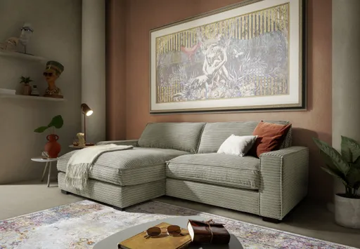 Ecksofa - Ecke links mit 2-Sitzer, Cord, Steingrau