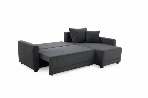 Ecksofa - 2-Sitzer mit Longchair rechts, Schaffunktion mit Bettkasten, Stoff, Anthrazit