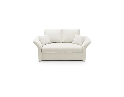 Sofa JORDEN - 1,5-Sitzer inkl. Schlaffunktion mit Bettkasten, verstellbare Armlehnen, Stoff, Creme