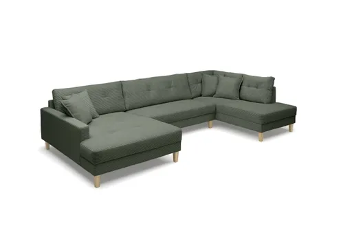 Wohnlandschaft - Longchair links, 2-Sitzer, Ecke rechts, Stoff, Grün