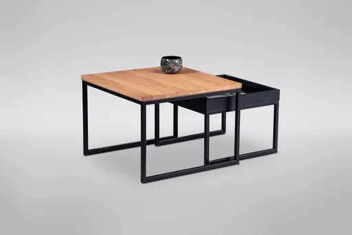 Couchtisch - LB ca. 60x60 cm, Wildeiche massiv geölt, Schwarz 