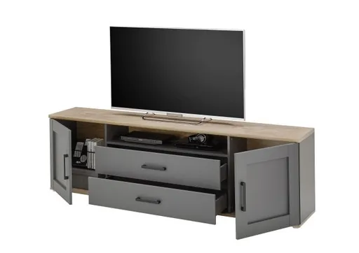 Lowboard - inkl. Wandboard, Grau, Artisan Eiche Nachbildung