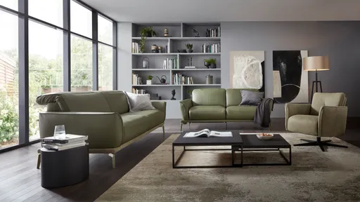 Sofa Amadena - 2-Sitzer inkl. Kopfteil verstellbar, Leder, Olive