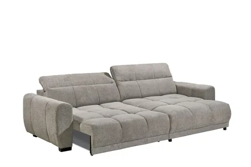 Ecksofa -2-Sitzer mit Longchair rechts, Kopfteil verstellbar, Sitztiefe verstellbar motorisch, Stoff, Taupe