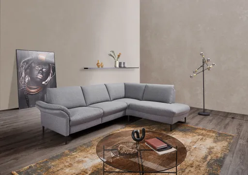 Ecksofa - 3-Sitzer mit Ecke rechts, Stoff, Grau