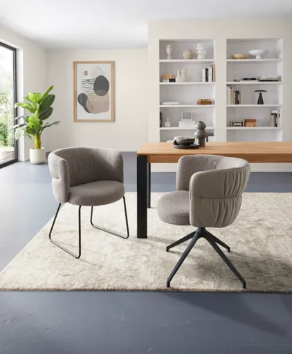 Armlehnstuhl Milana - drehbar, Leder Grau, Stoff Graubraun