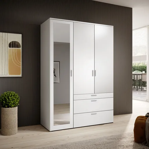 Drehtürenschrank- B ca. 135 cm, Weiß, Spiegel