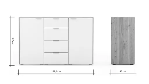 Kommode Colorado Beimöbel - BHT ca. 138x87x43 cm, Glas weiß mit Eiche furniert