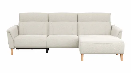 Ecksofa Nevin - 2-Sitzer mit Longchair rechts, inkl. Relaxfunktion (motorisch) und Kopfpolsterverstellung, Stoff, Weiß