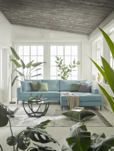 Ecksofa- 3-Sitzer, Ecke rechts, Stoff, Petrol