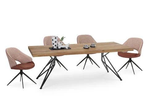 Esstisch - LB ca. 240x100 cm, Wildeiche massiv geölt, Baumkante, Schwarz