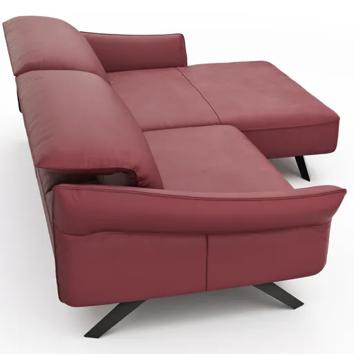 Ecksofa Bormio - 1,5-Sitzer mit Longchair rechts inkl. Fußteil- und Sitztiefenverstellung motorisch, Kopfteilverstellung, Leder, weinrot