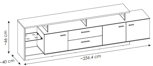 TV-Lowboard - B ca. 236 cm, Kaschmir, Cremona Eiche Torro Nachbildung