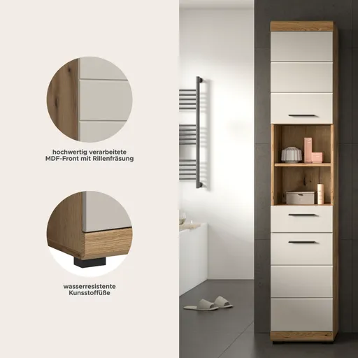 Hochschrank - B ca. 37 cm, Evoke Eiche Nachbildung, Kaschmir
