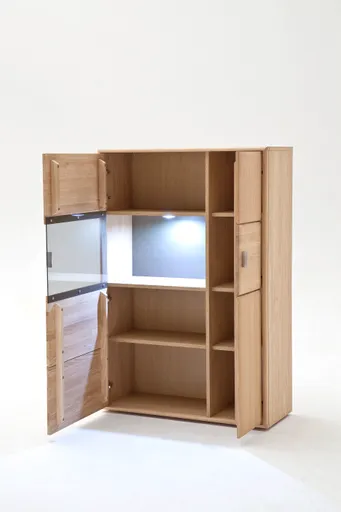 Wohnwand - mit Beleuchtung, Eiche teilmassiv